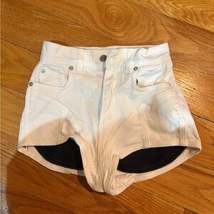 Mugler High Waist Cream Shorts FR34